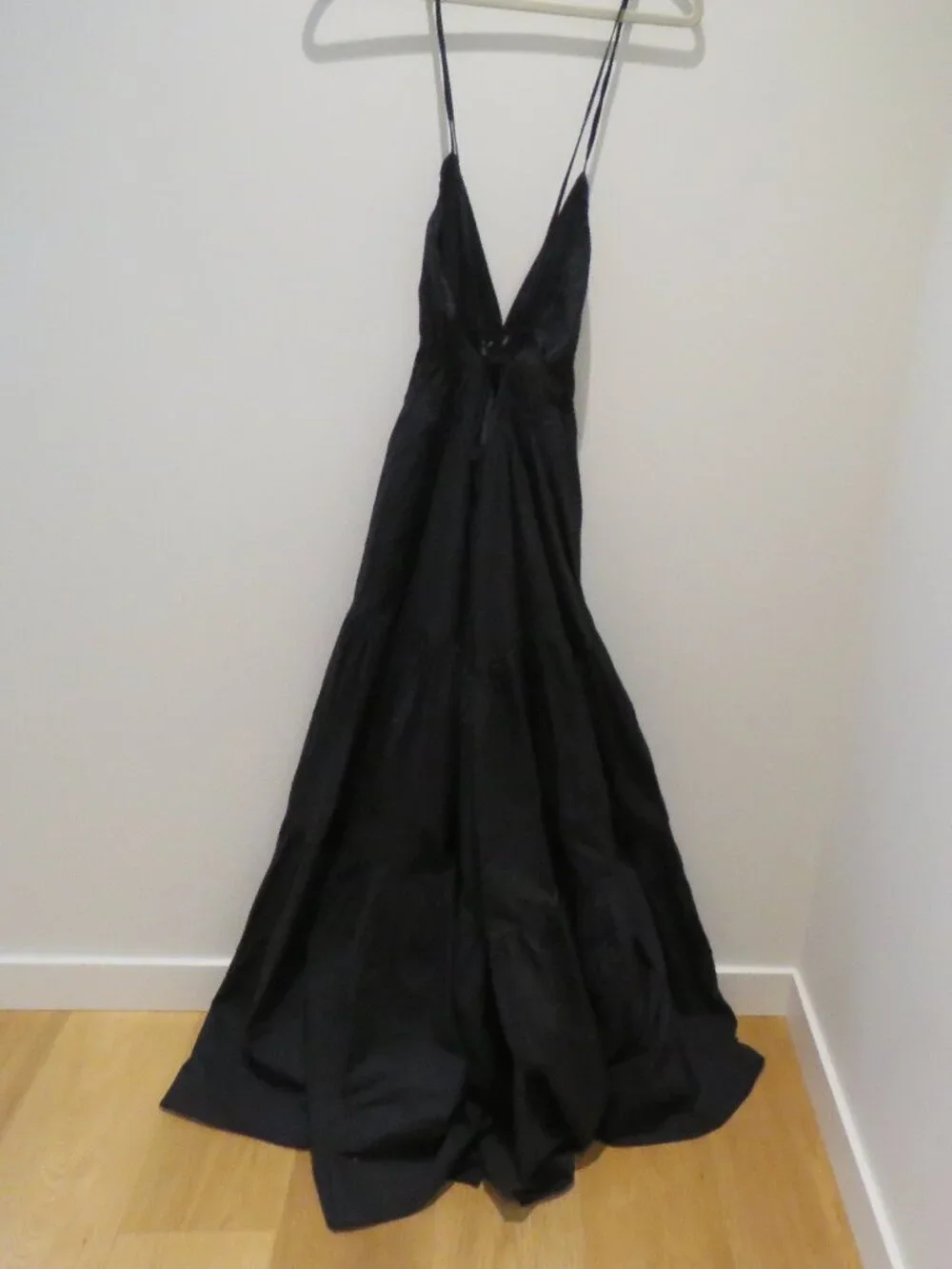 J.CREW COLLECTION Oahu V-Neck Tiered Maxi Dress in Black Cotton Poplin Large